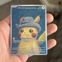 Pokemon Pikachu Grey Felt Hat SVP 085 Scarlet & Violet Promo Holo Fan Art - Image 1