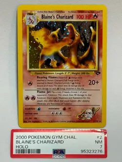 Pokemon Blaine's Charizard 2/132 Rare Holo Swirl Gym Challenge Cracked PSA 7 - Image 2