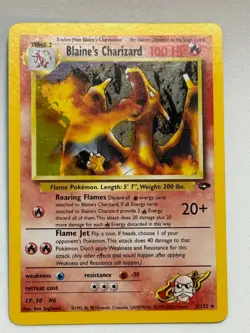 Pokemon Blaine's Charizard 2/132 Rare Holo Swirl Gym Challenge Cracked PSA 7 - Image 5