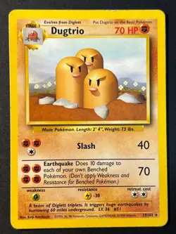 Dugtrio 19/102 Base Set WOTC Unlimited Rare - Pokemon Card - LP - Image 1