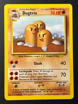 Dugtrio 19/102 Base Set WOTC Unlimited Rare - Pokemon Card D LP - Image 1