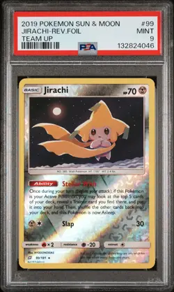 2019 POKEMON SUN & MOON TEAM UP #99 JIRACHI-REVERSE FOIL PSA 9 - Image 1
