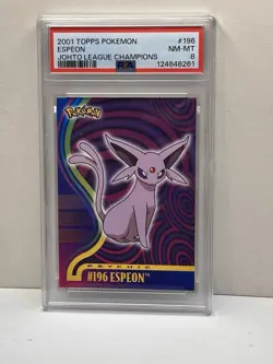 2001 TOPPS POKEMON ESPEON JOHTO LEAGUE CHAMPIONS #196 PSA 8 NEAR MINT - Image 1