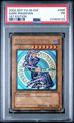 2002 YU-GI-OH! STARTER DECK: YUGI 1ST ED #006 DARK MAGICIAN PSA 1 - Image 1