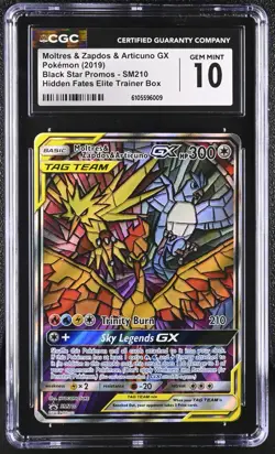 CGC 10 - Moltres Zapdos & Articuno GX SM210 Promo Pokemon Hidden Fates Gem Mint - Image 1