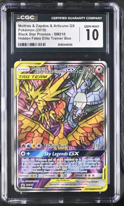 CGC 10 - Moltres Zapdos & Articuno GX SM210 Promo Pokemon Hidden Fates Gem Mint - Image 1