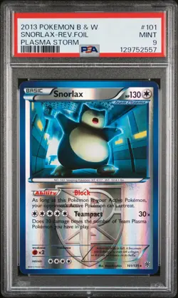 2013 POKEMON B&W PLASMA STORM #101 SNORLAX-REVERSE FOIL PSA 9 - Image 1