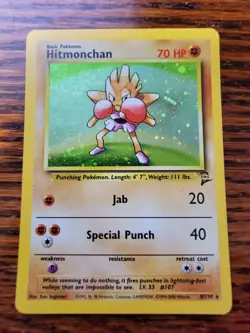 LP! Hitmonchan - 8/130 - Base Set 2 WoTC Vintage Holo Rare Pokemon Card - Image 1