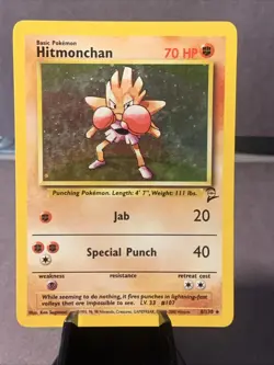 Pokemon TCG Hitmonchan 8/130 Base Set 2 Unlimited Holo Rare 2000 VTG WOTC LP - Image 1