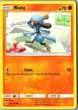 Riolu 102/214 Common SM - Unbroken Bonds LP Pokemon Card - Image 1