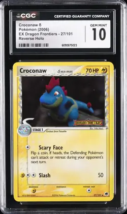 2006 POKEMON EX DRAGON FRONTIERS REVERSE HOLO #27 CROCONAW CGC 10 GEM MINT - Image 1