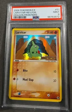 POKEMON CARD LARVITAR REVERSE HOLO 51 EX DRAGON FRONTIERS #51 GRADED PSA 9 MINT - Image 1