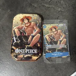 One Piece P-074 Promo Portgas.D.Ace AND TS02 TIN OF ACE - Image 1