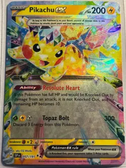 Pokemon TCG SV08: Surging Sparks Pikachu EX Holo Foil Card 057/191 Double Rare - Image 1