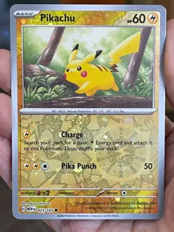 POKEMON PIKACHU 025/165 COMMON REVERSE COSMOS HOLOFOIL WITH SWIRL NM CARD - Image 1