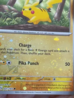 POKEMON PIKACHU 025/165 COMMON REVERSE COSMOS HOLOFOIL WITH SWIRL NM CARD - Image 3
