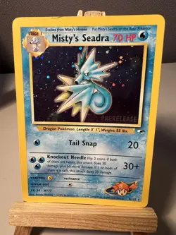 Misty's Seadra Holo Prerelease Card WOTC MP-HP Gym Heroes Pokemon TCG - Image 1