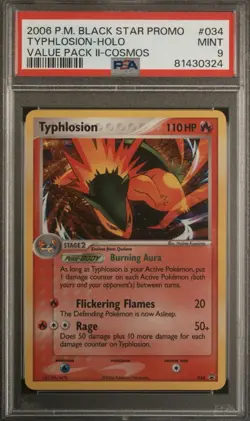 2006 Pokemon Black Star Promo Typhlosion Cosmos Holo PSA 9 Mint #034 Swirl - Image 1