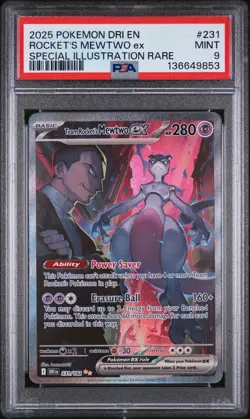2025 POKEMON DRI EN-DESTINED RIVALS #231 TEAM ROCKET'S MEWTWO EX PSA 9 - Image 1