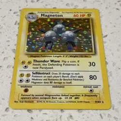 LP (Unlimited) Pokemon MAGNETON Card BASE Set 9/102 Holo Rare WOTC - LP - Image 1
