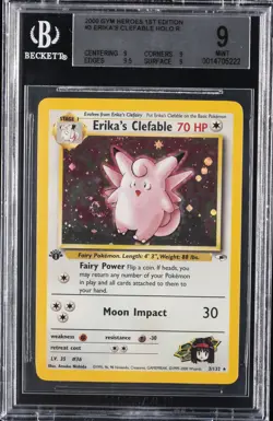 2000 GYM HEROES 1ST ED HOLO R #3 ERIKA'S CLEFABLE BGS 9 - Image 1