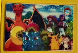 💥 PIKACHU CHARIZARD ROCKET Vintage Prism Holo Sticker Card Anime Collectible 💥 - Image 1