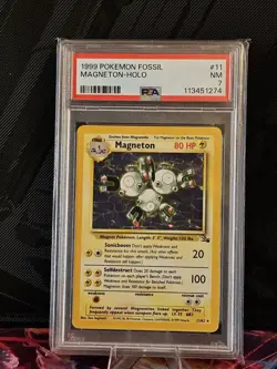 Pokemon TCG Magneton Fossil Holo Card 11/62 Unlimited Rare, PSA 7 - Image 1
