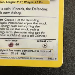Pokemon TCG Clefairy Base Set 5/102 Holo Unlimited Holo Rare - Image 4