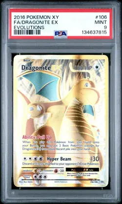 2016 POKEMON XY EVOLUTIONS #106 FULL ART DRAGONITE EX PSA 9 MINT - Image 1