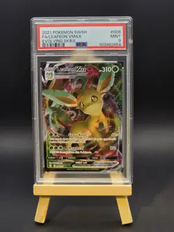 Pokemon TCG Leafeon VMAX Evolving Skies Card 008/203 - PSA 9 - Image 1