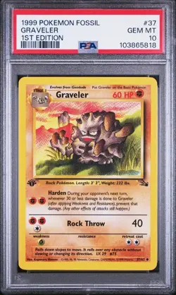 PSA 10 GEM MINT 1999 POKEMON FOSSIL 1ST EDITION GRAVELER 37/62 🔥 LOW POP 🔥 - Image 1