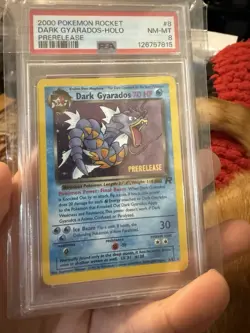 2000 Pokemon Team Rocket Dark Gyarados-Holo Prerelease PSA 8 - Image 1