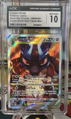 CGC 10 Lucario VSTAR SWSH291 Full Art Black Star Promo Crown Zenith ETB Pokemon - Image 1