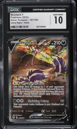 CGC 10 GEM MINT Skuntank V 181/195 Pokemon Silver Tempest 2022 English - Image 1