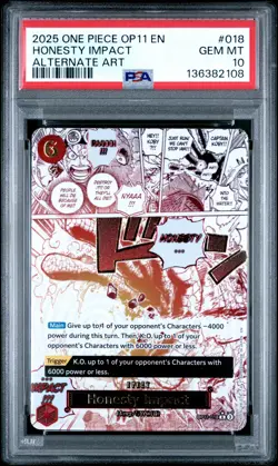 2025 ONE PIECE OP11-A FIST OF DIVINE SPEED ALTERNATE ART HONESTY IMPACT PSA 10 - Image 1