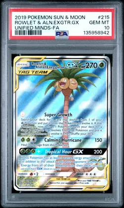 2019 POKEMON S&M UNIFIED MINDS FULL ART/ROWLET & ALOLAN EXEGGUTOR GX PSA 10 - Image 1