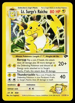 Lt. Surge's Raichu 11/132 Holo Rare Gym Challenge Pokemon Card - Image 1