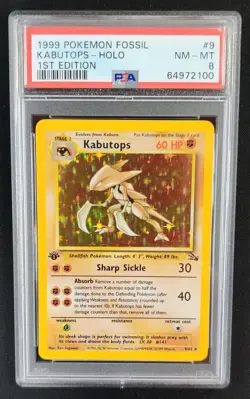 PSA 8 Kabutops 9/62 1st Edition Holo Rare Fossil Pokemon Graded Card - Image 1