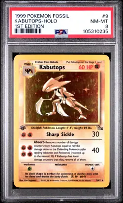 1999 POKEMON FOSSIL 1ST EDITION #9 KABUTOPS-HOLO PSA 8 - Image 1