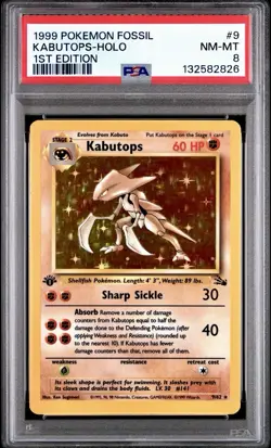 1999 Pokemon 9 Kabutops-Holo 1st Edition PSA 8 - Image 1