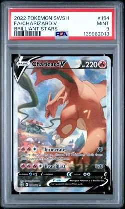 2022 POKEMON SWORD & SHIELD BRILLIANT STARS #154 FULL ART/CHARIZARD V PSA 9 - Image 1