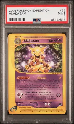 PSA 9 MINT 2002 Pokemon Expedition Alakazam Non-Holo Rare 33/165 - Image 1