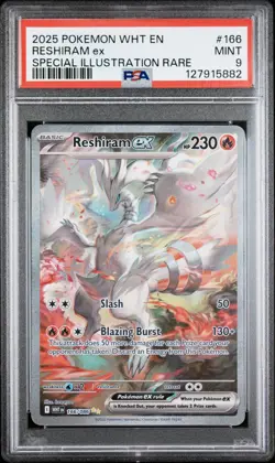 2025 POKEMON WHT EN-WHITE FLARE SPECIAL ILLUSTRATION RARE #166 RESHIRAM EX PSA 9 - Image 1