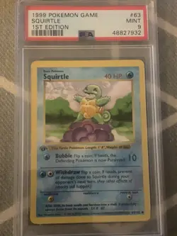 1999 Pokemon 1st Edition Squirtle #63 PSA 9 MINT - Image 1