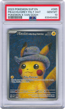 2023 POKEMON SVP EN POKEMON X VAN GOGH #085 PIKACHU GREY FELT HAT PSA 10 - Image 1