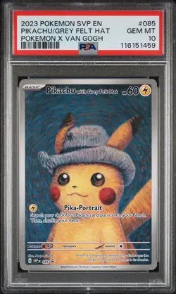 2023 POKEMON SVP POKEMON X VAN GOGH PROMO #085 PIKACHU WITH GREY FELT HAT PSA 10 - Image 1