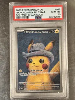 2023 POKEMON SVP POKEMON X VAN GOGH PROMO #085 PIKACHU WITH GREY FELT HAT PSA 10 - Image 1