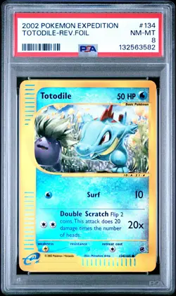2002 POKEMON EXPEDITION #134 TOTODILE-REVERSE FOIL PSA 8 - Image 1