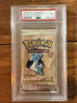 1999 WOTC Pokemon 1st Edition Fossil Foil Pack Lapras Art PSA 9 - Image 1