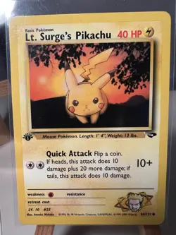 Pokemon Lt. Surge's Pikachu 1st Edition LP 84/132 Gym Heroes WOTC Vintage - Image 1